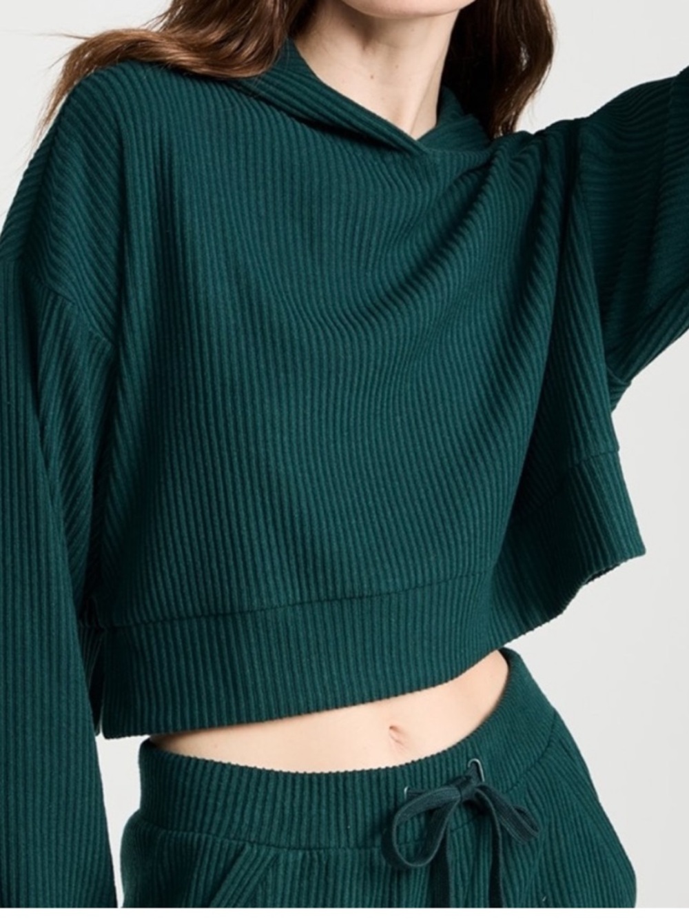 Alo Yoga Muse Ribbed Hoodie Sweatshirt In Midnight Green sz s